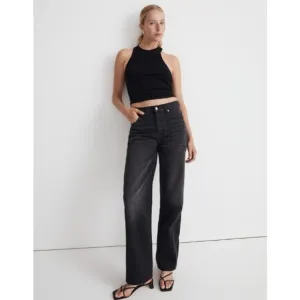 NWT Madewell Petite Low-Slung Straight Jeans Kent Wash Black Women's Size P25