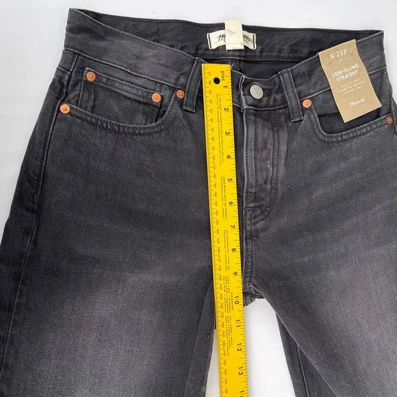NWT Madewell Petite Low-Slung Straight Jeans Kent Wash Black Women's Size P25