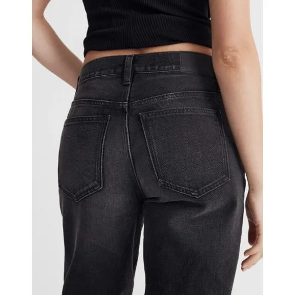 NWT Madewell Petite Low-Slung Straight Jeans Kent Wash Black Women's Size P25