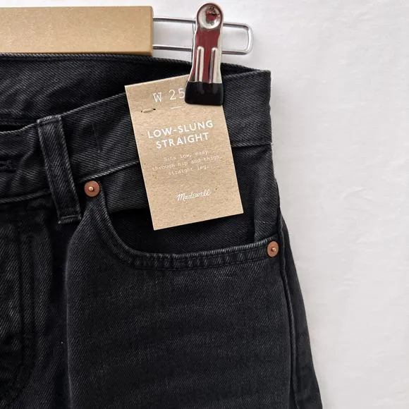 NWT Madewell Petite Low-Slung Straight Jeans Kent Wash Black Women's Size P25