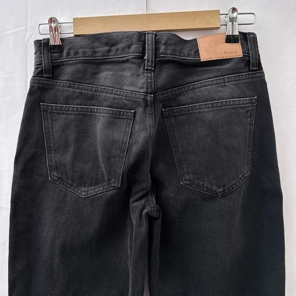 NWT Madewell Petite Low-Slung Straight Jeans Kent Wash Black Women's Size P25