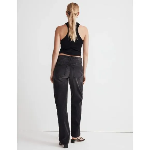 NWT Madewell Petite Low-Slung Straight Jeans Kent Wash Black Women's Size P25