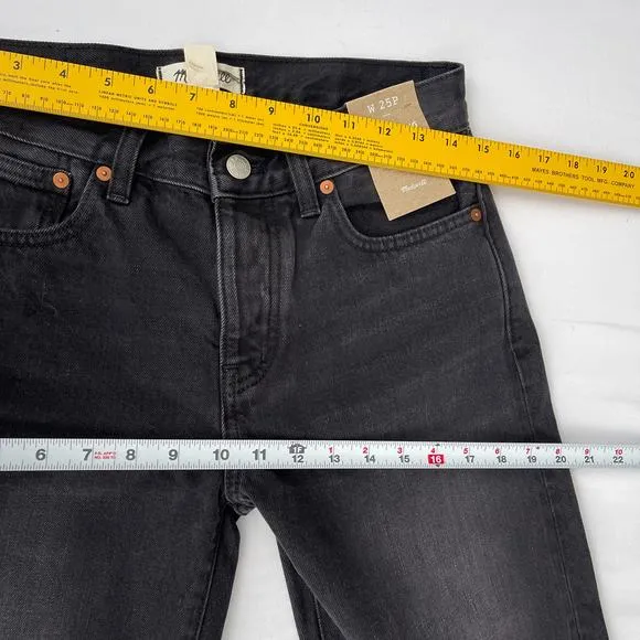 NWT Madewell Petite Low-Slung Straight Jeans Kent Wash Black Women's Size P25