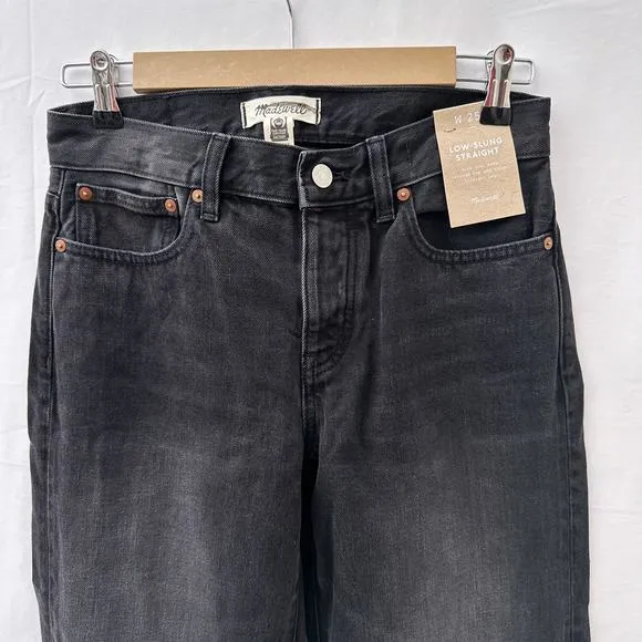 NWT Madewell Petite Low-Slung Straight Jeans Kent Wash Black Women's Size P25