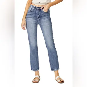 NWT Risen High Rise Crop Straight Jeans Medium Blue Wash RDP5250 Size 15 / 32