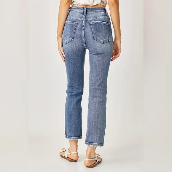 NWT Risen High Rise Crop Straight Jeans Medium Blue Wash RDP5250 Size 15 / 32