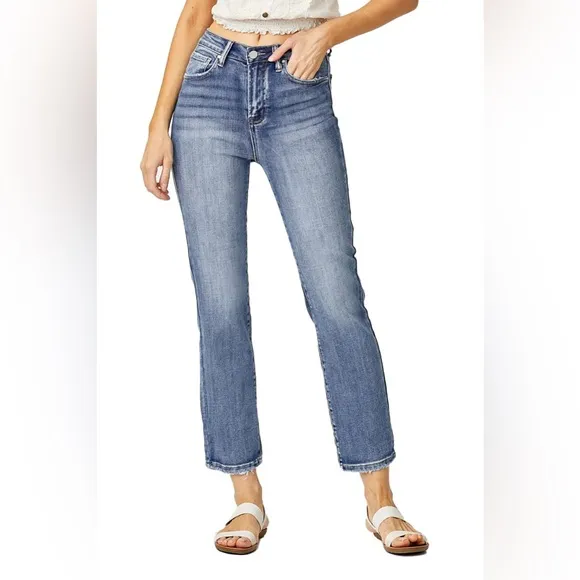 NWT Risen High Rise Crop Straight Jeans Medium Blue Wash RDP5250 Size 15 / 32