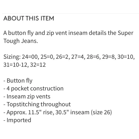 One Teaspoon Super Tough Button Fly Jeans 24 New