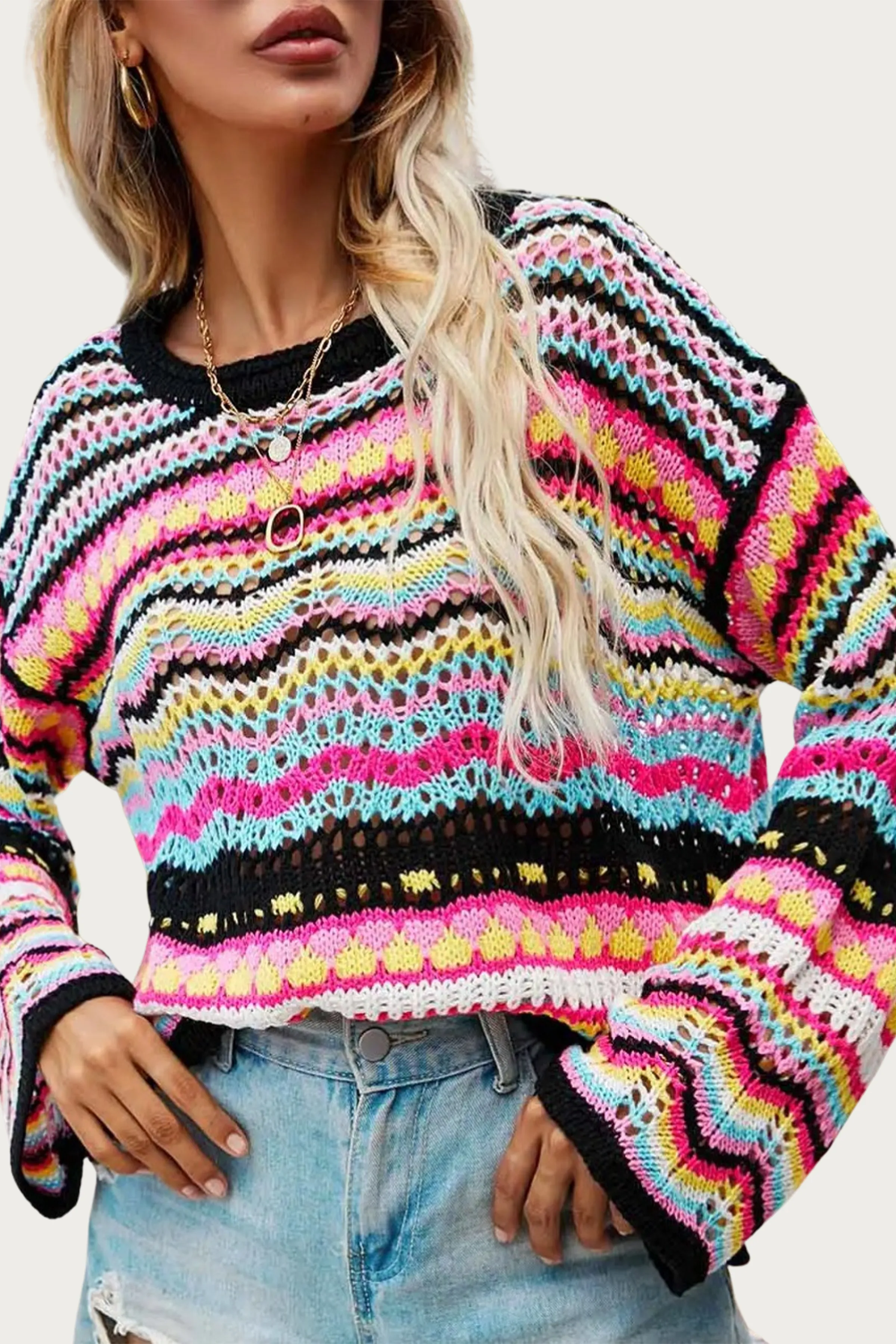 OPEN-KNIT MULTICOLOR SWEATER