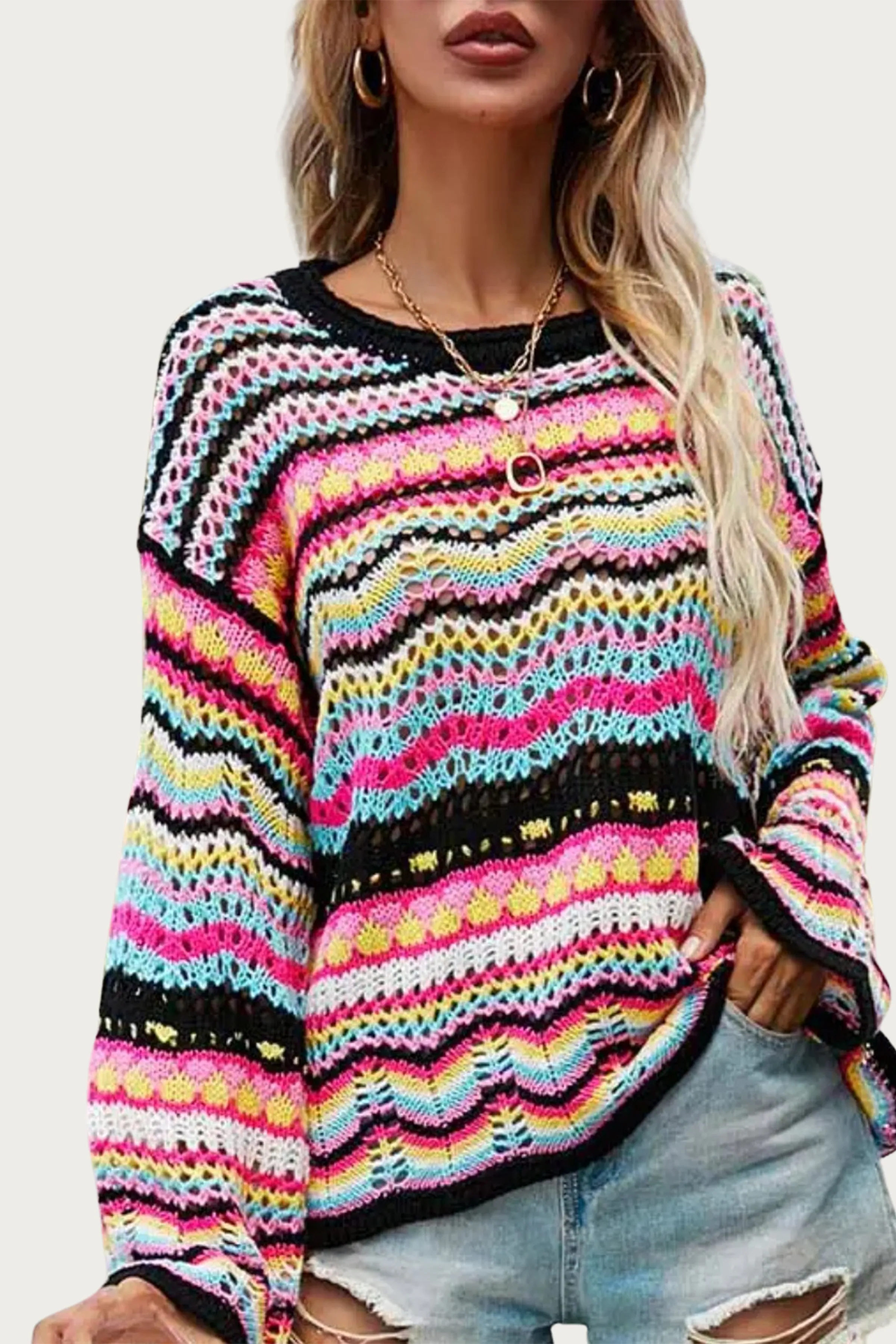 OPEN-KNIT MULTICOLOR SWEATER