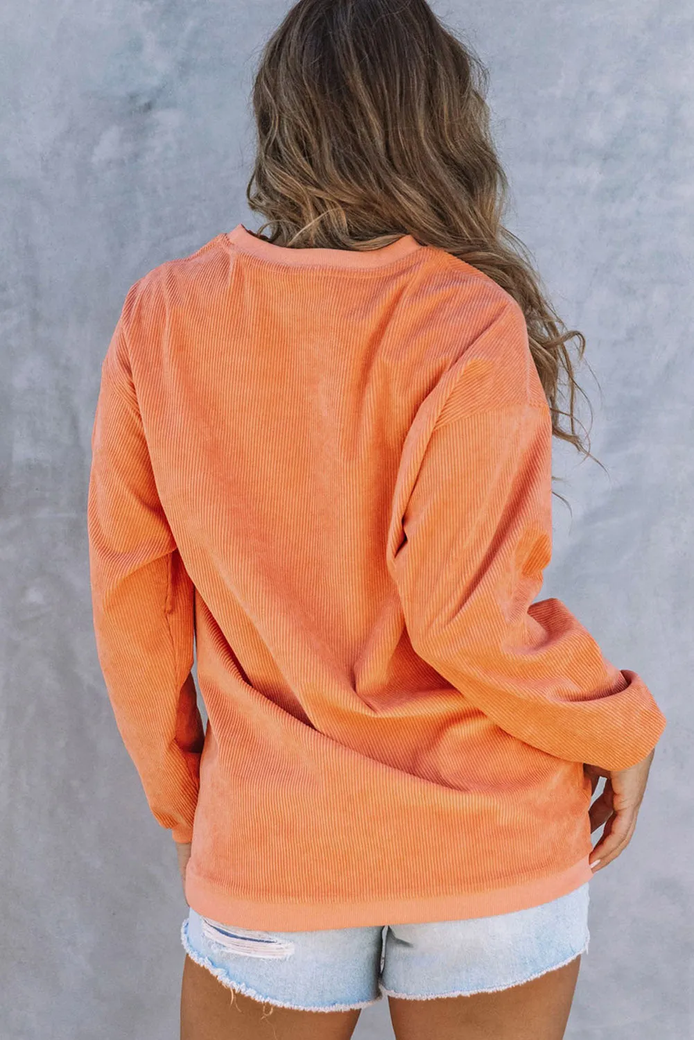 Orange Crop Top Corn Graphic Corded Sweatshirt