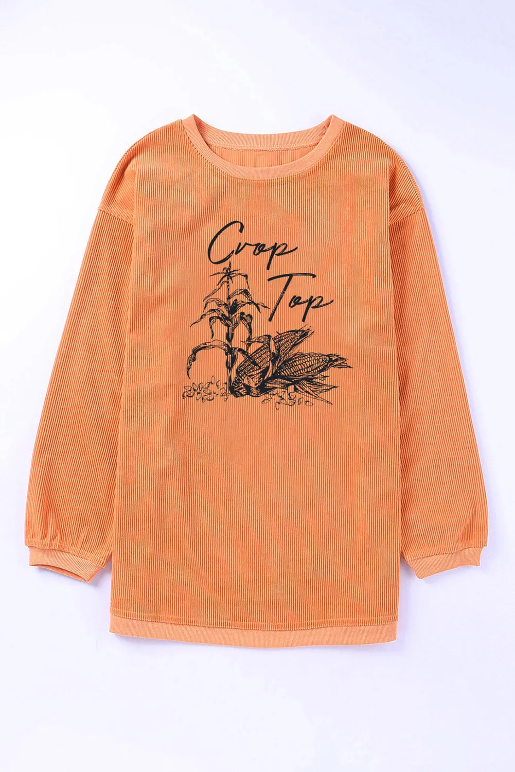 Orange Crop Top Corn Graphic Corded Sweatshirt