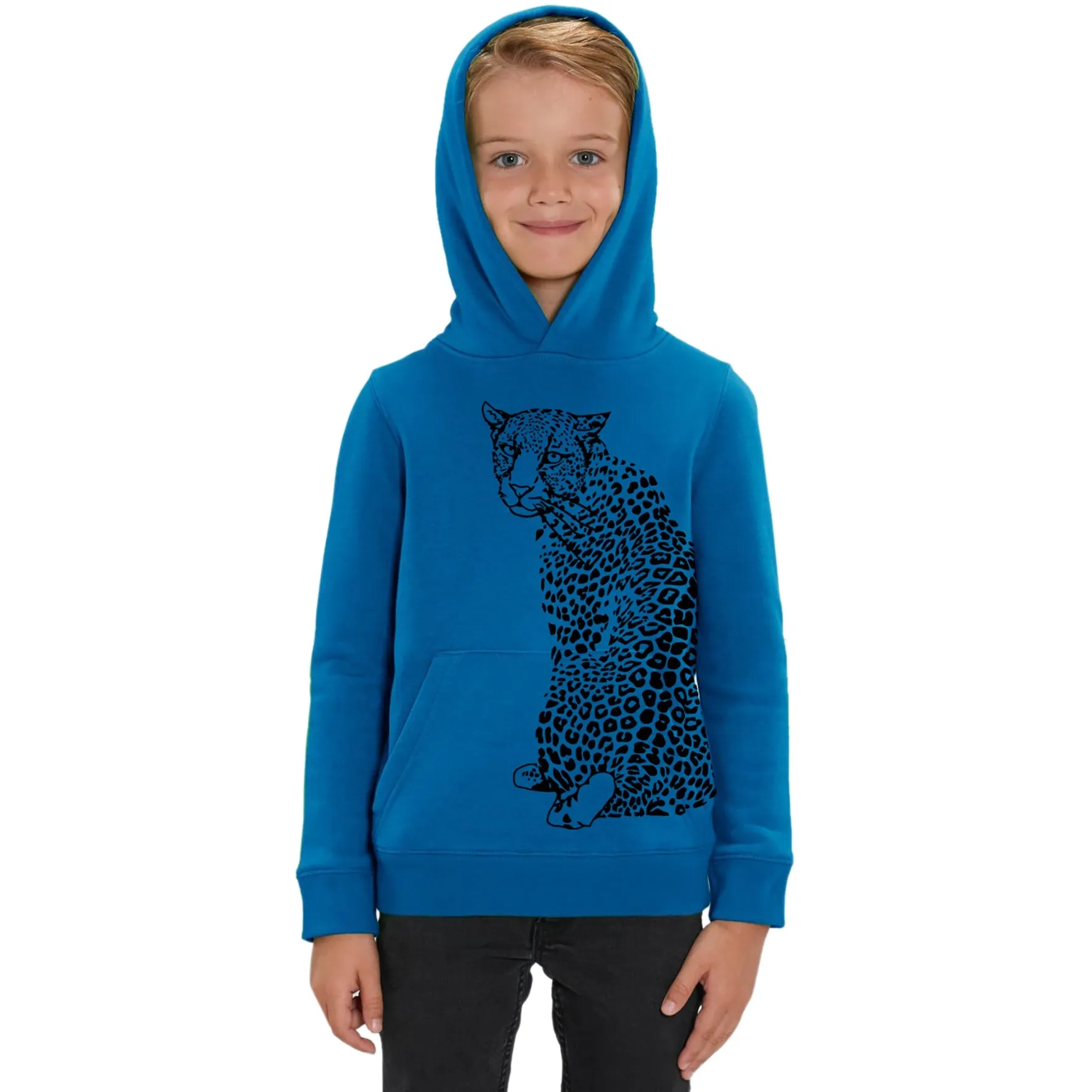 Organic Cotton Kids Hoodie | Leopard Blue