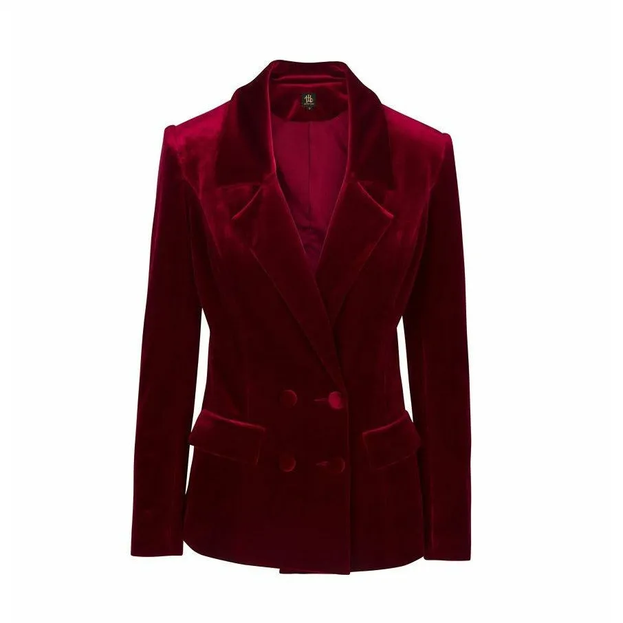 Oxblood Red Velvet Double Breasted Blazer
