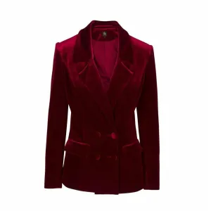 Oxblood Red Velvet Double Breasted Blazer