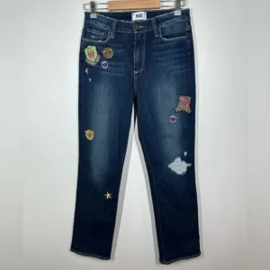 Paige Jacqueline Straight Jeans with Patches  Size 28