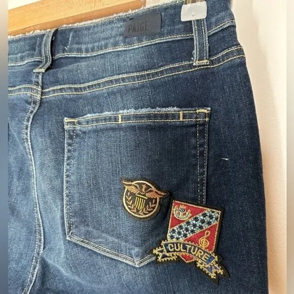 Paige Jacqueline Straight Jeans with Patches  Size 28