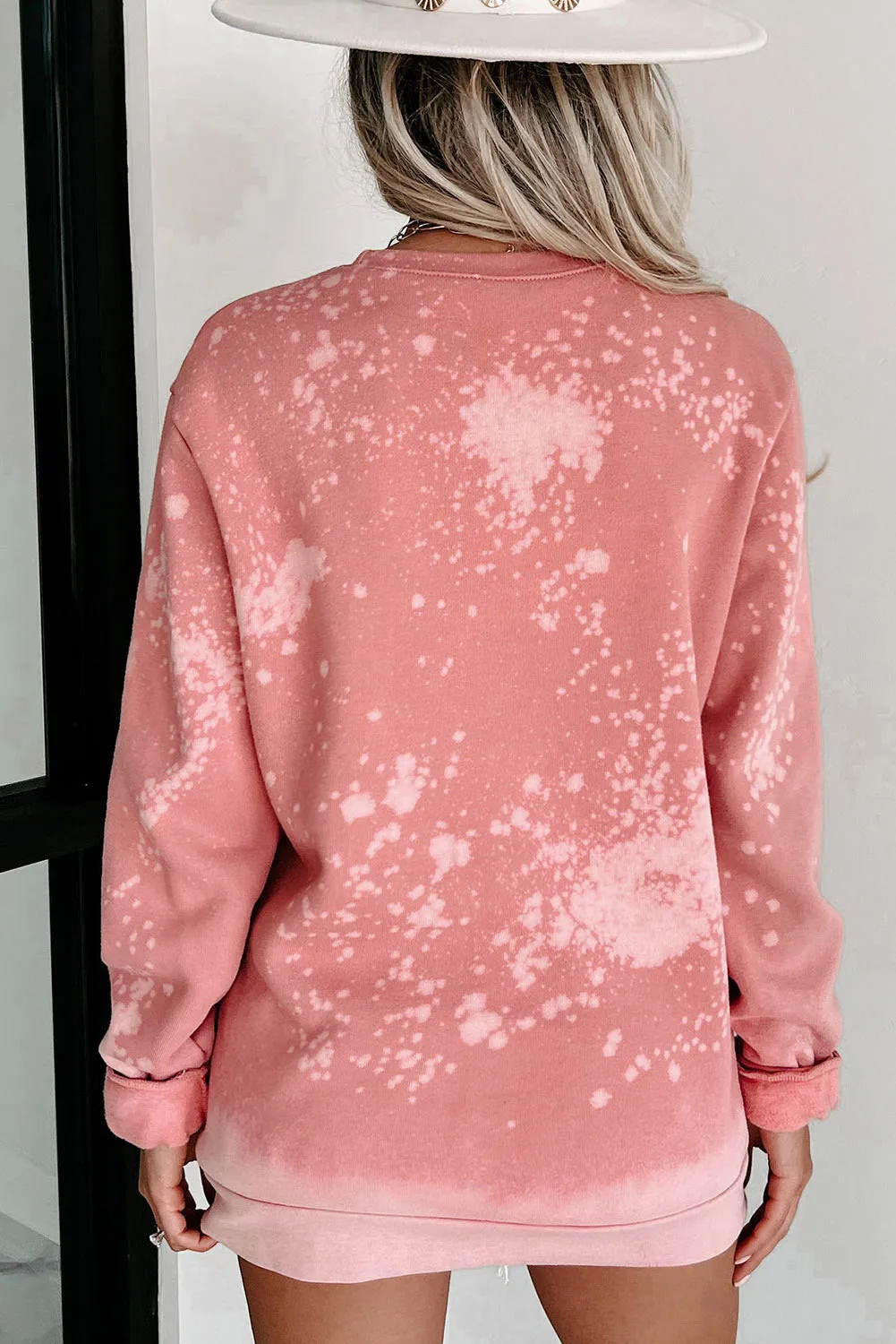 Pink Pumpkin Tie Dye Print Pullover Sweatshirt