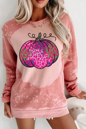 Pink Pumpkin Tie Dye Print Pullover Sweatshirt