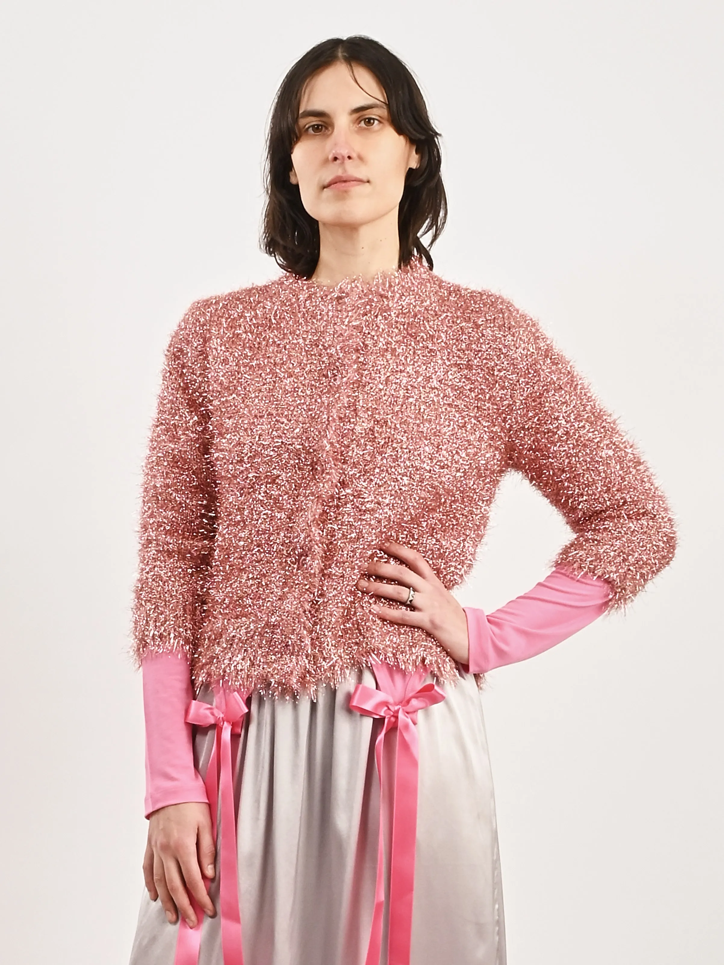 Pink Tinsel Knit Sweater Jacket