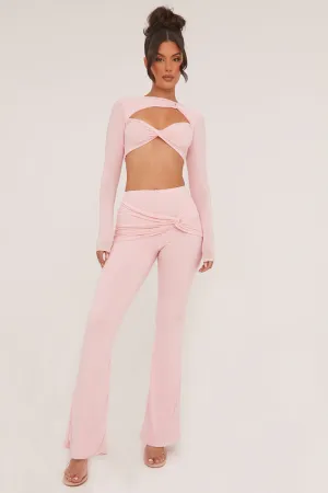 Pink Twist Detail Cropped Top & Wide Leg Trousers - Matilda