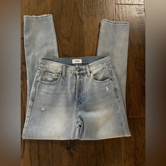 Pistola Keaton Buttonfly High Waist Distressed Jeans “Morning Sky” Blue |Size 25
