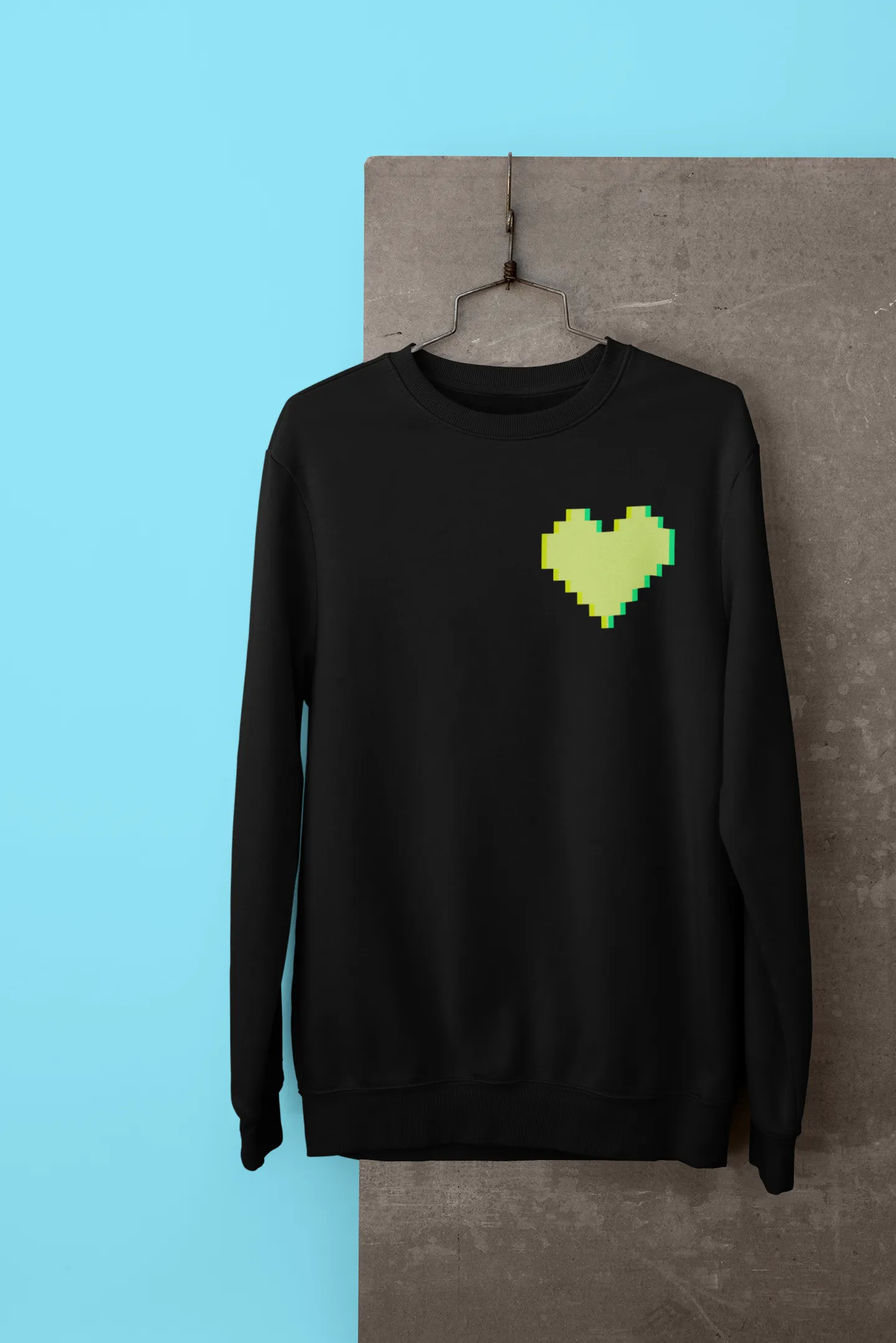 Pixel Heart (Neon Green) - Heavy Blend Crewneck Sweatshirt