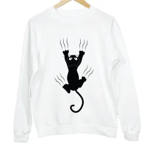 Playful Cat Graphic Crew Neck Casual Sweatshirt