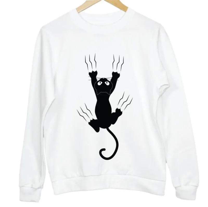 Playful Cat Graphic Crew Neck Casual Sweatshirt