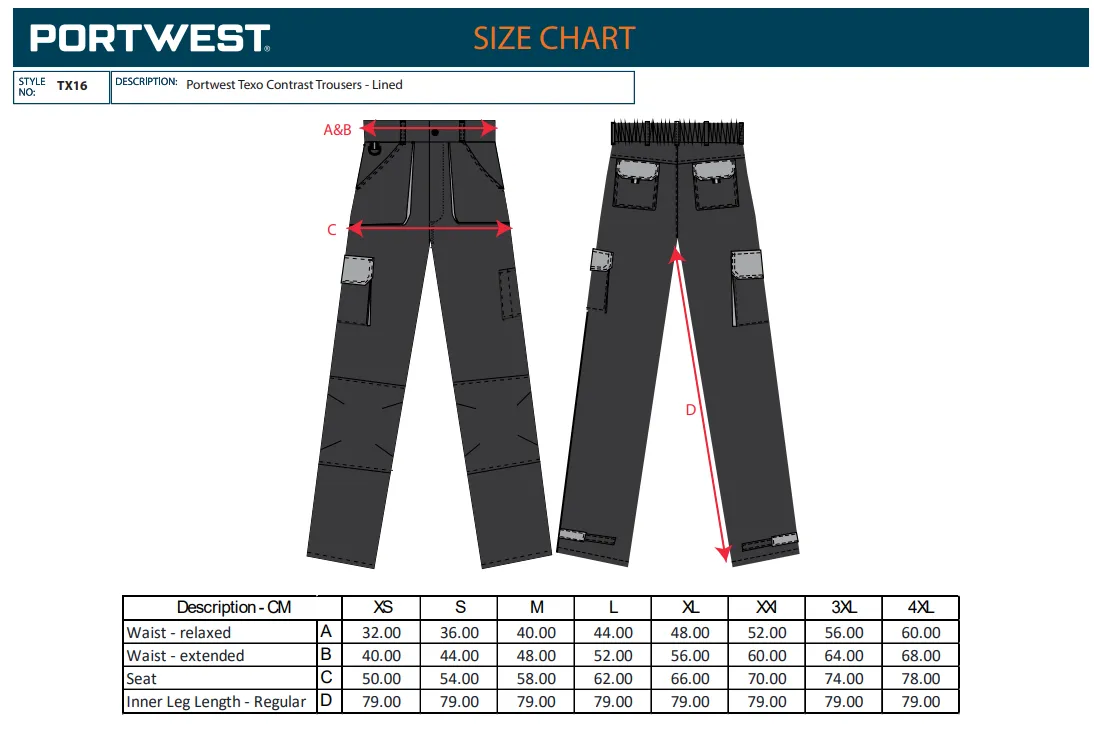 Portwest Texo Contrast Trousers - Lined Black