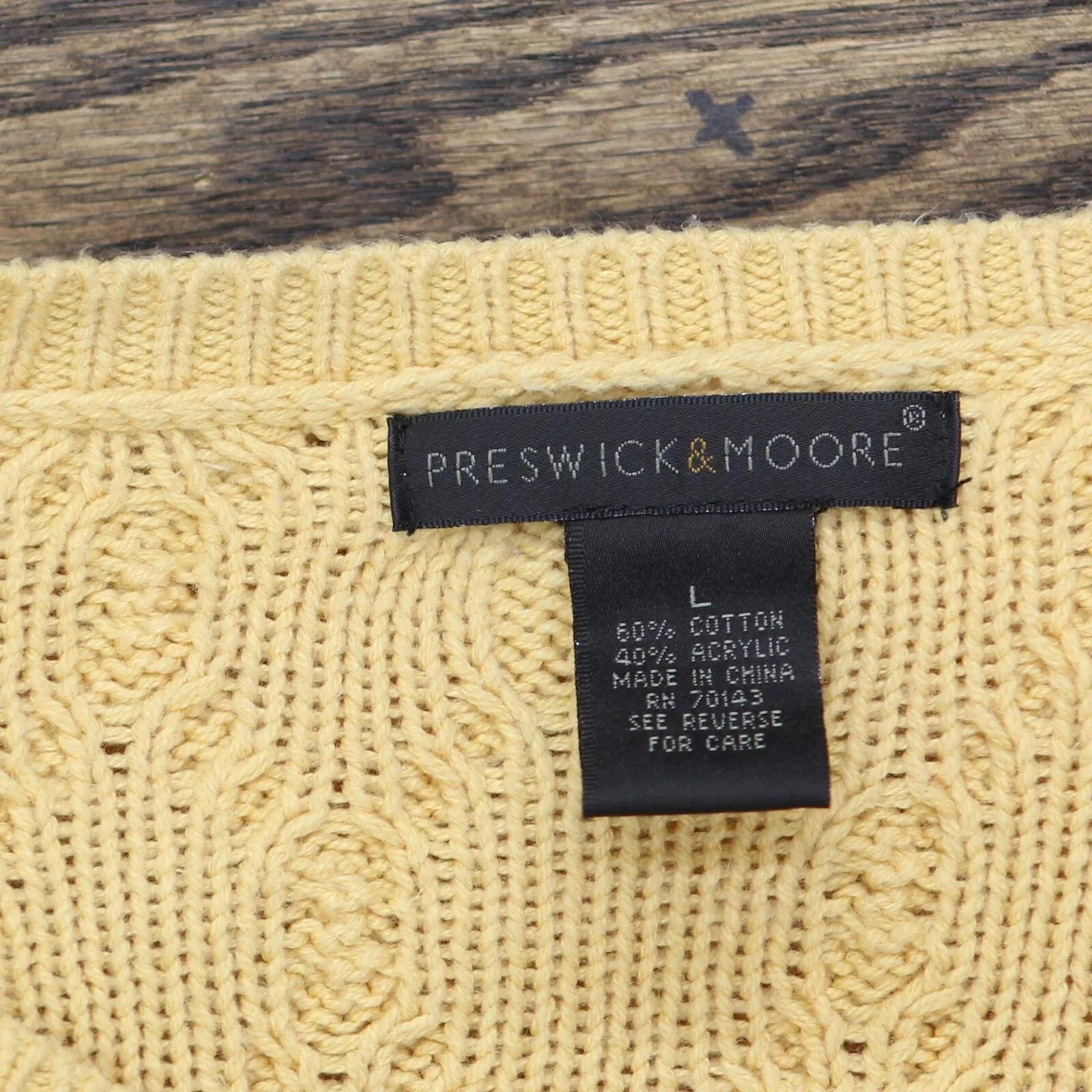 Preswick & Moore Womens Cable Knit Pullover V-Neck Sweater Yellow L