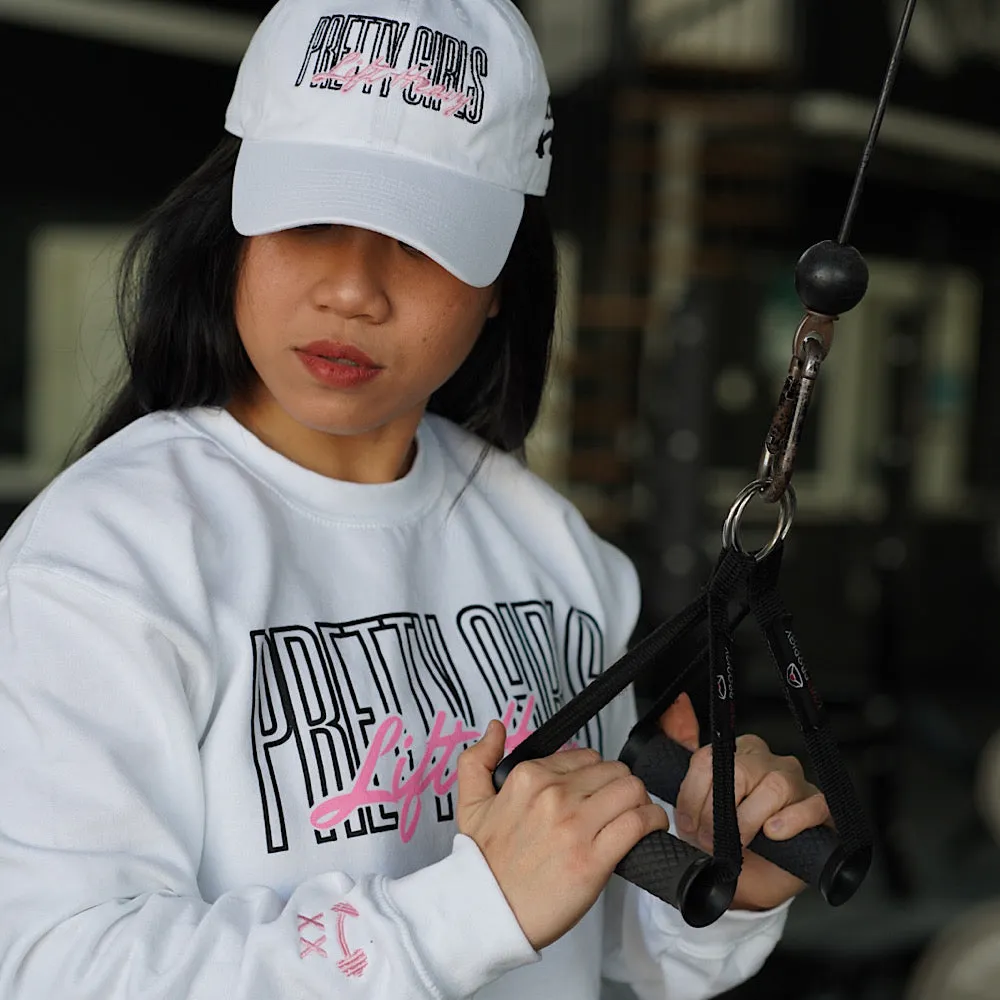 PRETTY GIRLS LIFT HEAVY PINK/BLACK LOGO - WHITE CROPPED SWEATER hi