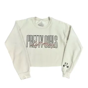 PRETTY GIRLS LIFT HEAVY /TAN CROPPED SWEATER