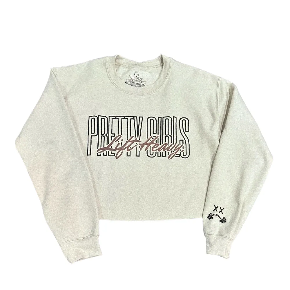 PRETTY GIRLS LIFT HEAVY /TAN CROPPED SWEATER