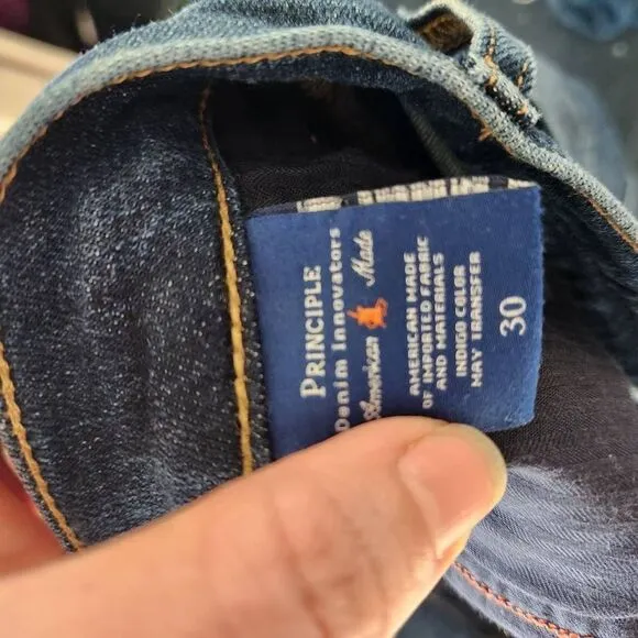 Principle Ultra Dark Wash Mid Rise Straight Leg Stretch Denim Jeans Blue Size 30