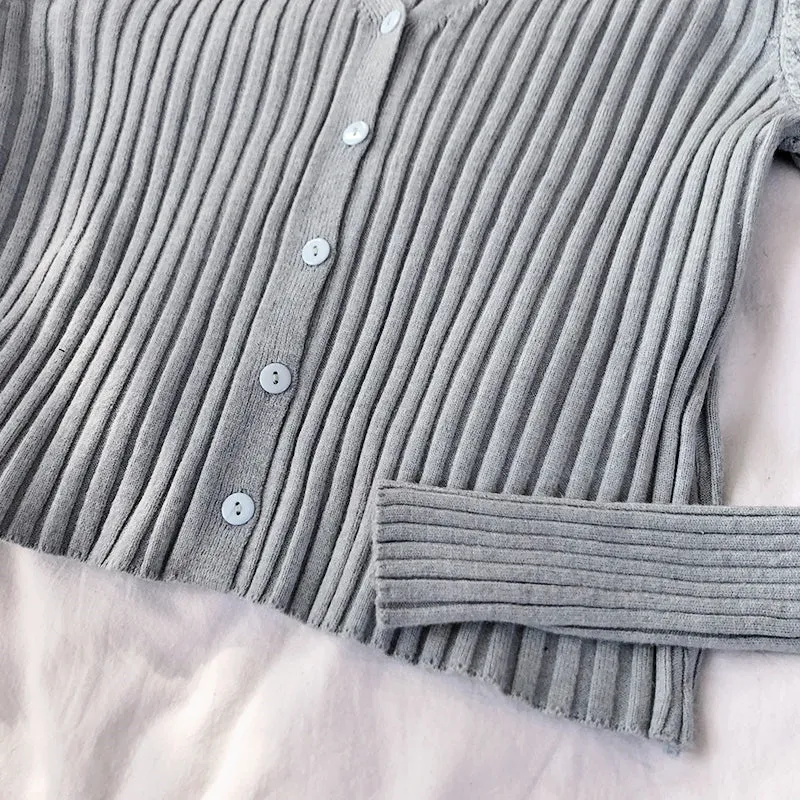 "6 COLOR STRIPED V-NECK STRETCH" KNIT CARDIGAN Y010807