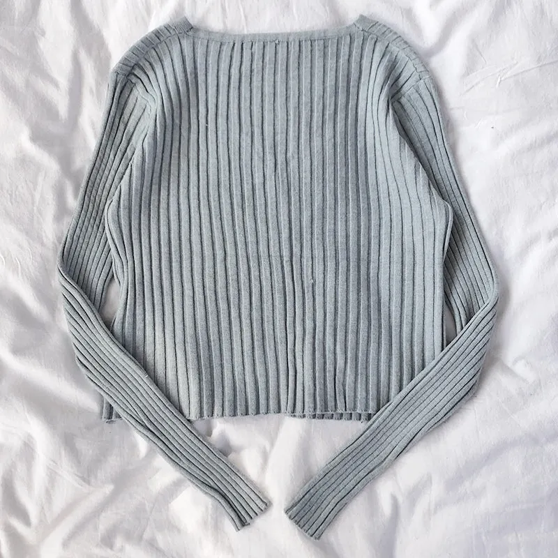 "6 COLOR STRIPED V-NECK STRETCH" KNIT CARDIGAN Y010807