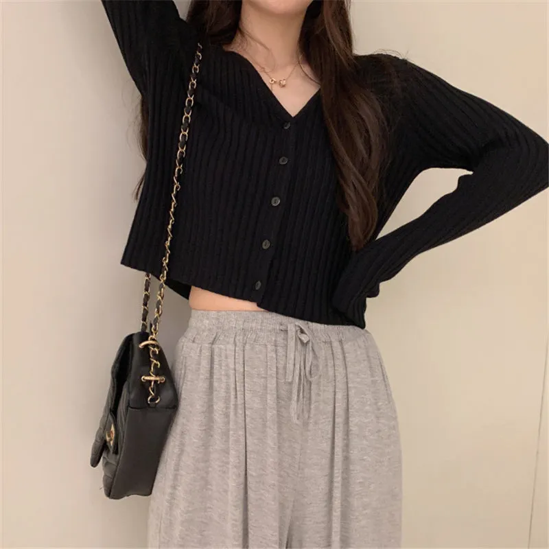 "6 COLOR STRIPED V-NECK STRETCH" KNIT CARDIGAN Y010807