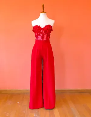 Red Wide Leg Trousers Size 8 Length 100 cm IMMEDIATE SHIPPING/DELIVERY