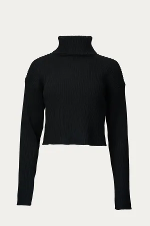 RIBBED-KNIT CROPPED TURTLENECK SWEATER