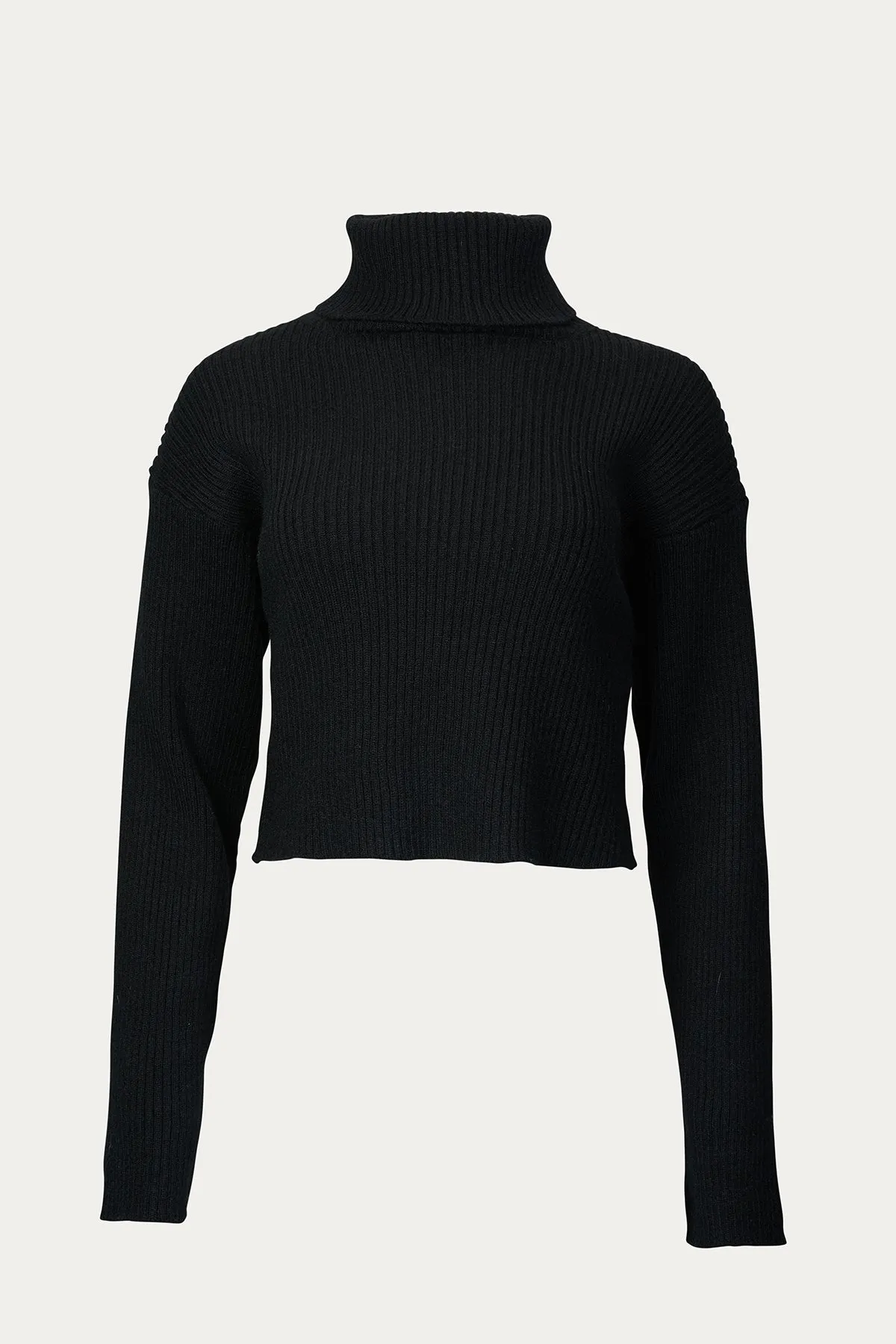 RIBBED-KNIT CROPPED TURTLENECK SWEATER