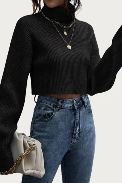 RIBBED-KNIT CROPPED TURTLENECK SWEATER