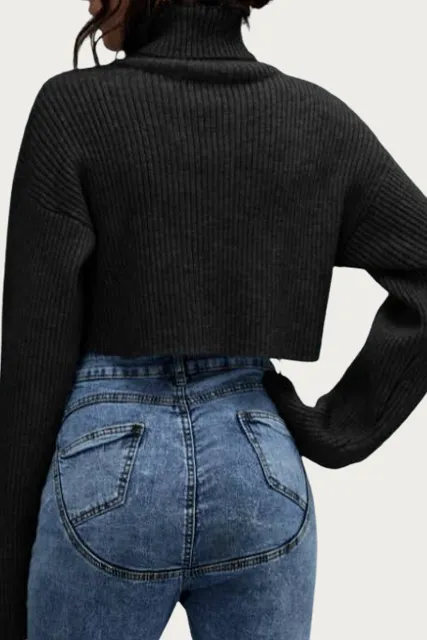 RIBBED-KNIT CROPPED TURTLENECK SWEATER
