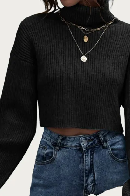 RIBBED-KNIT CROPPED TURTLENECK SWEATER