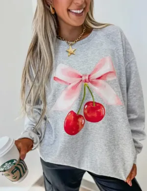 Ribbon & Cherry Sweatshirt (As is, fading through the center)