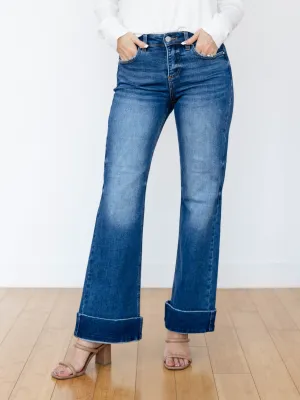 RISEN Dark High Rise Ankle Wide Cuffed Jeans
