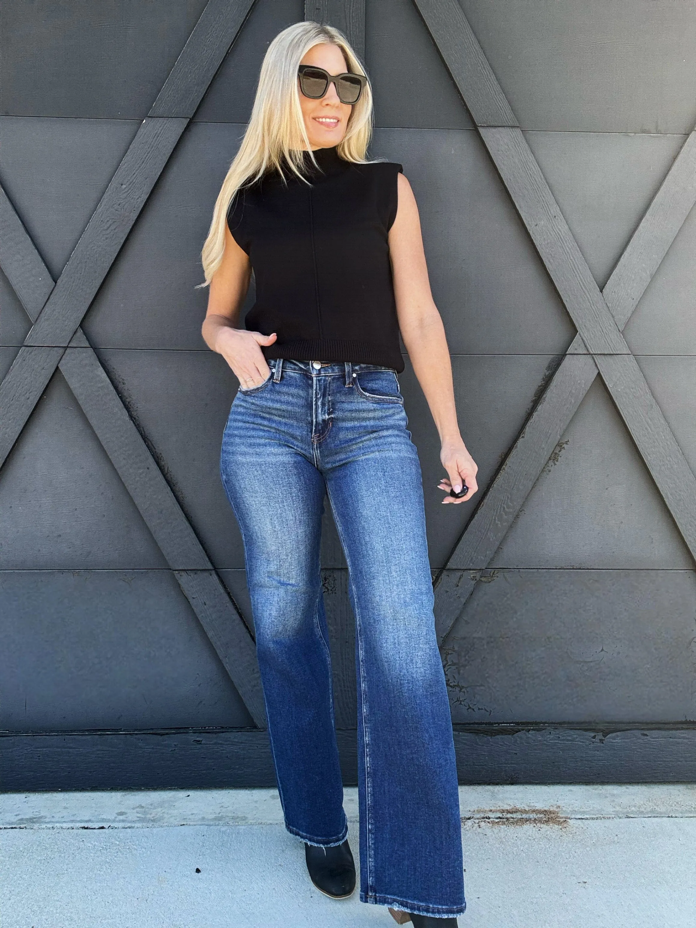 Risen High Rise Straight Jeans In Dark