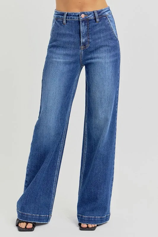 Risen High Rise Wide Leg Pocket Jeans •Dark•