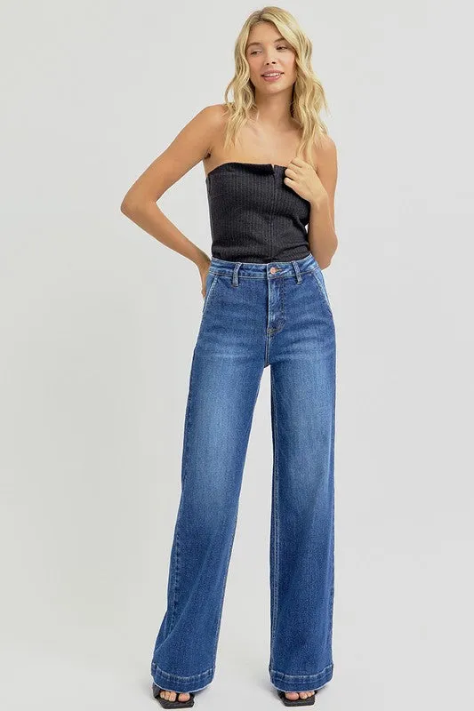 Risen High Rise Wide Leg Pocket Jeans •Dark•
