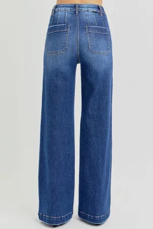 Risen High Rise Wide Leg Pocket Jeans •Dark•